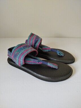 Sanuk Yoga Sling 2 Sandals Navy Multi GEO Stripes Size 6